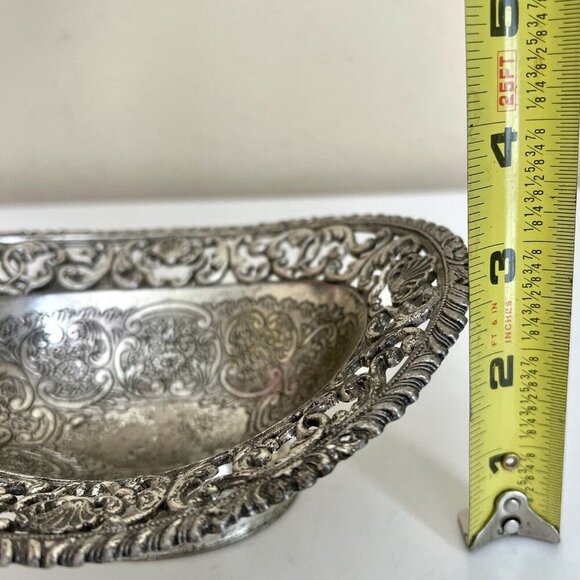 Vintage Silverplate Ornate Bowl Candy Nut Bon Bon Dish Footed decor 6.5” mcm - Picture 6 of 8
